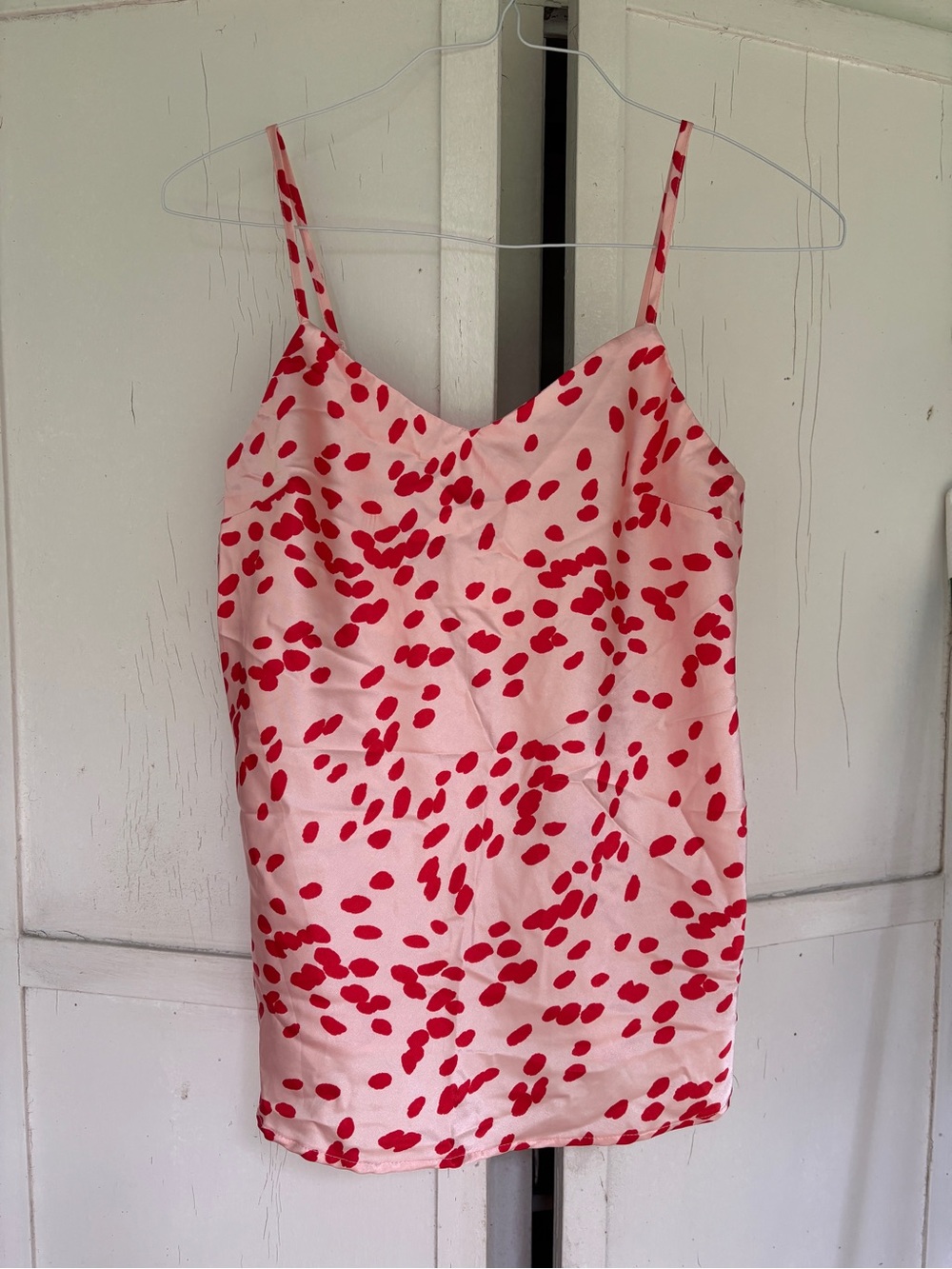 Topshop Pink Slip Camisole with Red Dot Print